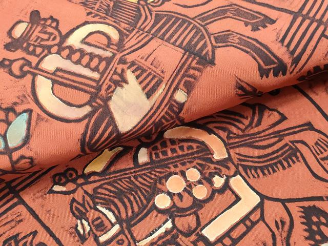 平和屋着物▼塩瀬 名古屋帯 帯反物 ろうけつ染め 狩猟文 逸品 DABE3297we