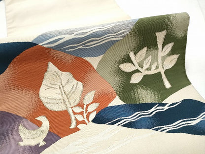 平和屋着物●爪掻き本綴れ　八寸名古屋帯　流水草花文　正絹　逸品　CABF8642hy