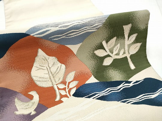 平和屋着物●爪掻き本綴れ　八寸名古屋帯　流水草花文　正絹　逸品　CABF8642hy