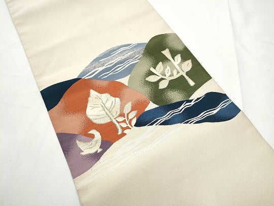 平和屋着物●爪掻き本綴れ　八寸名古屋帯　流水草花文　正絹　逸品　CABF8642hy