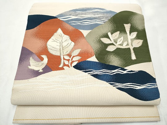 平和屋着物●爪掻き本綴れ　八寸名古屋帯　流水草花文　正絹　逸品　CABF8642hy