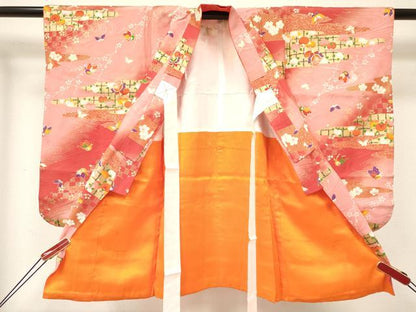 平和屋着物[]七五三　女の子　３歳　祝着　三つ身　霞花蝶文　暈し染め　金彩　DABE7049ma