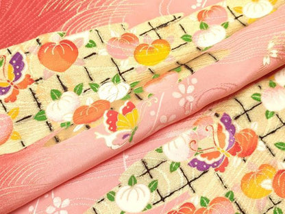 平和屋着物[]七五三　女の子　３歳　祝着　三つ身　霞花蝶文　暈し染め　金彩　DABE7049ma