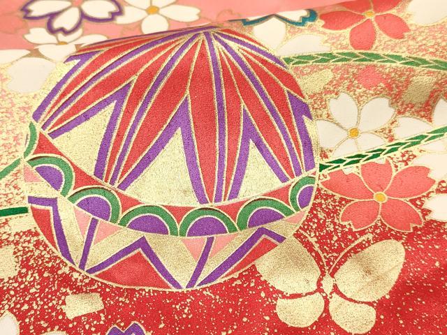 平和屋着物[]七五三　女の子　３歳　祝着　三つ身　鞠花蝶文　暈し染め　金彩　逸品　DABE7042ma