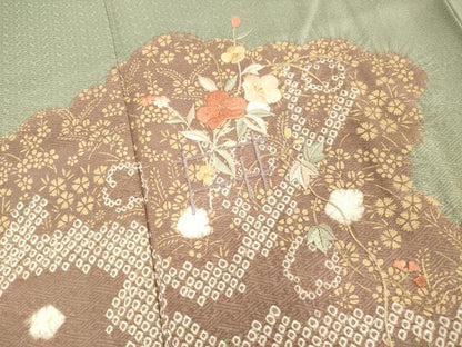 平和屋着物■訪問着 絞り 刺繍 枝花文 金彩 正絹 逸品 DABE7900cd