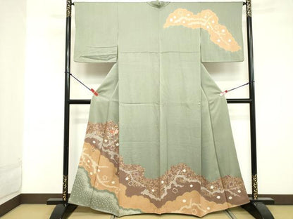 平和屋着物■訪問着 絞り 刺繍 枝花文 金彩 正絹 逸品 DABE7900cd
