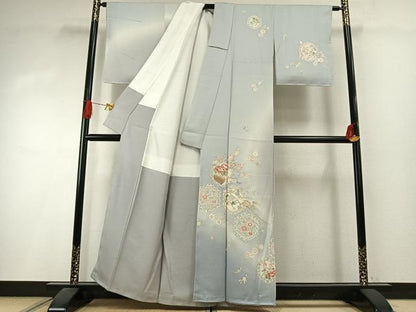 平和屋着物●訪問着　蘇州刺繍　亀甲花鳥文　暈し染め　正絹　逸品　AABI1340fy