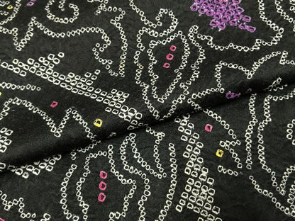 平和屋着物●上質な小紋　総絞り　唐草花文　黒地　正絹　逸品　AABI1337fy