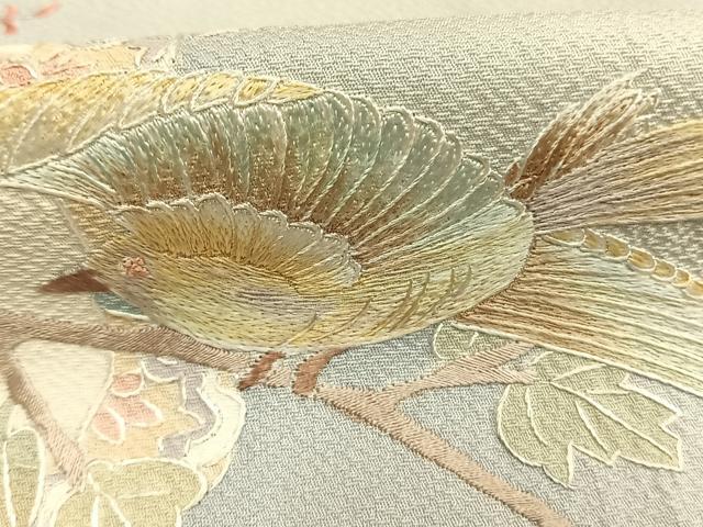 平和屋着物●訪問着　蘇州刺繍　亀甲花鳥文　暈し染め　正絹　逸品　AABI1340fy