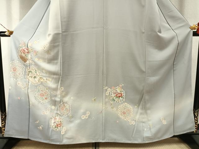 平和屋着物●訪問着　蘇州刺繍　亀甲花鳥文　暈し染め　正絹　逸品　AABI1340fy