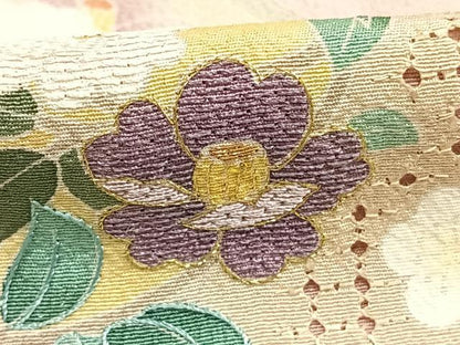 平和屋着物●訪問着　作家物　中国三大刺繍　汕頭刺繍　スワトウ刺繍　草花文　暈し染め　金糸　正絹　逸品　AABI1341fy