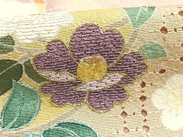 平和屋着物●訪問着　作家物　中国三大刺繍　汕頭刺繍　スワトウ刺繍　草花文　暈し染め　金糸　正絹　逸品　AABI1341fy