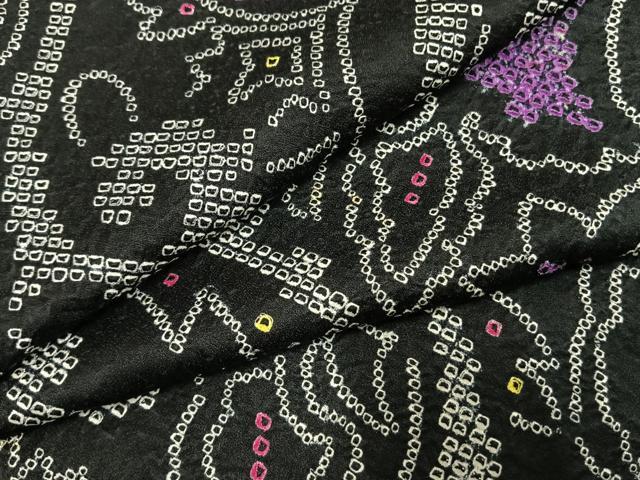 平和屋着物●上質な小紋　総絞り　唐草花文　黒地　正絹　逸品　AABI1337fy