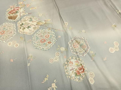 平和屋着物●訪問着　蘇州刺繍　亀甲花鳥文　暈し染め　正絹　逸品　AABI1340fy