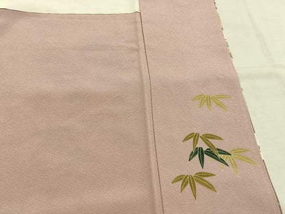 平和屋着物●訪問着　作家物　中国三大刺繍　汕頭刺繍　スワトウ刺繍　草花文　暈し染め　金糸　正絹　逸品　AABI1341fy