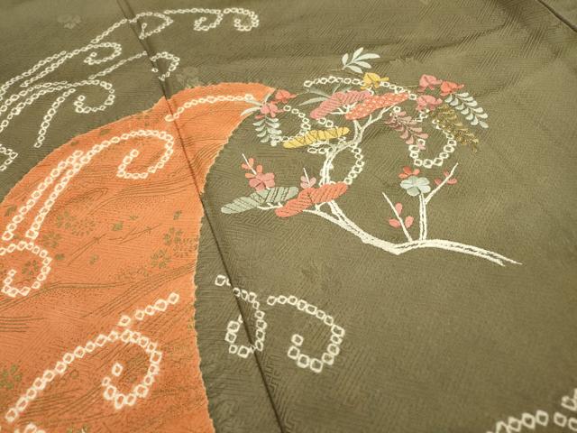 平和屋着物▼訪問着 絞り 刺繍 立波藤花房松文 金彩 正絹 逸品 DABD5971fe