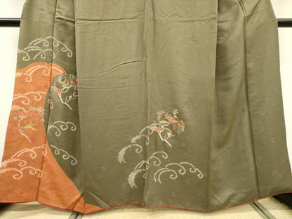 平和屋着物▼訪問着 絞り 刺繍 立波藤花房松文 金彩 正絹 逸品 DABD5971fe