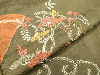 平和屋着物▼訪問着 絞り 刺繍 立波藤花房松文 金彩 正絹 逸品 DABD5971fe