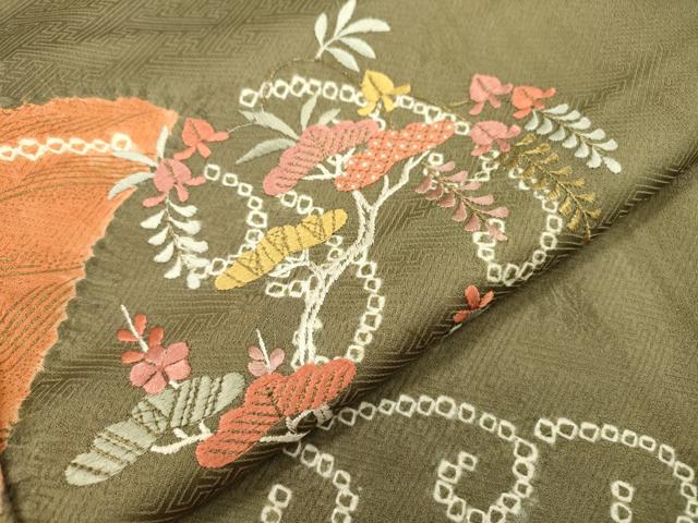 平和屋着物▼訪問着 絞り 刺繍 立波藤花房松文 金彩 正絹 逸品 DABD5971fe