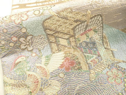 平和屋着物▼六通柄袋帯 きりこ織 王朝 金糸 正絹 逸品 DABF2038fe