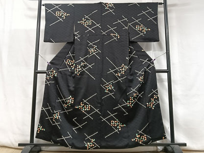 平和屋着物■上質な小紋 絞り 舞花文 黒地 正絹 逸品 CABF5076xe