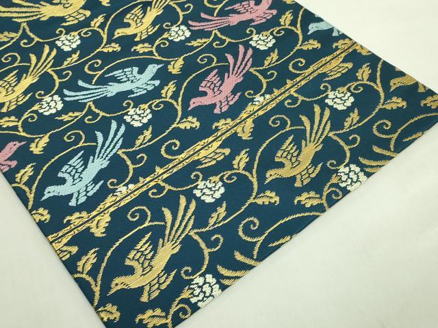 平和屋着物●極上　龍村美術織物　たつむら　九寸名古屋帯　唐織　花見鳥　金糸　褐返色地　逸品　DZAB6622kh6