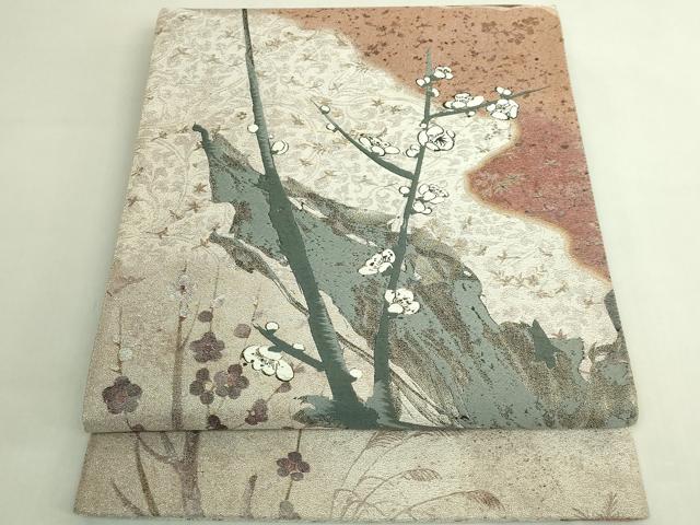 平和屋本店●極上　西陣　とみや織物謹製　とみや帯　太鼓柄袋帯　点描織　臥龍梅　黒象料紙　松煙染糸　逸品　DZAB6617kh6