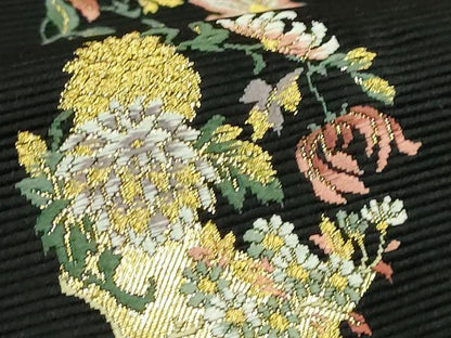 平和屋着物●極上　西陣の老舗　1782年創業　山下織物　六通柄袋帯　豊公観梅　黒地　金糸　逸品　DZAB6653kh6