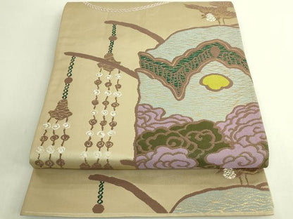 平和屋本店●極上　世界的人形師　辻村寿三郎　ジュサブロー　六通柄袋帯　器物鳳凰文　金銀糸　榛色地　逸品　DZAB6639kh6