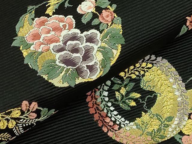 平和屋着物●極上　西陣の老舗　1782年創業　山下織物　六通柄袋帯　豊公観梅　黒地　金糸　逸品　DZAB6653kh6