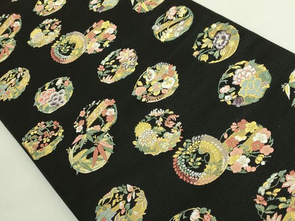 平和屋着物●極上　西陣の老舗　1782年創業　山下織物　六通柄袋帯　豊公観梅　黒地　金糸　逸品　DZAB6653kh6