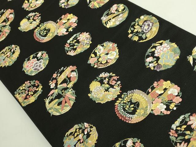 平和屋着物●極上　西陣の老舗　1782年創業　山下織物　六通柄袋帯　豊公観梅　黒地　金糸　逸品　DZAB6653kh6