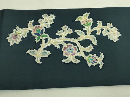 平和屋本店●極上　岡重謹製　OKAJIMA　塩瀬　九寸名古屋帯　更紗花文　象　金彩　百入茶色地　逸品　DZAB6643kh6