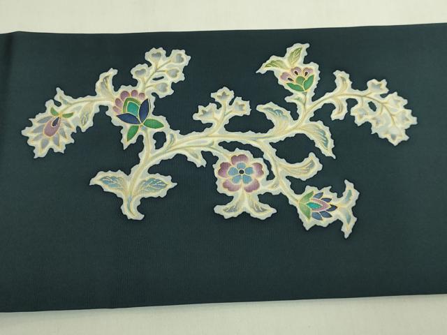 平和屋本店●極上　岡重謹製　OKAJIMA　塩瀬　九寸名古屋帯　更紗花文　象　金彩　百入茶色地　逸品　DZAB6643kh6
