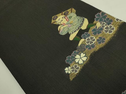 平和屋着物●極上　太鼓柄袋帯　唐織　荷持ち奴　飛翔　金糸　証紙付き　逸品　DZAB6652kh6