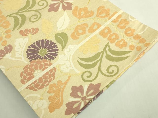 平和屋本店●極上　俵屋　人間国宝　喜多川平朗  有職織物　六通柄袋帯　唐織　草花文　金糸　逸品　DZAB6642kh6