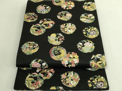 平和屋着物●極上　西陣の老舗　1782年創業　山下織物　六通柄袋帯　豊公観梅　黒地　金糸　逸品　DZAB6653kh6