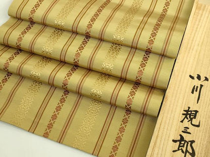 平和屋本店●極上　人間国宝　小川規三郎　本場筑前博多献上織　八寸名古屋帯　献上　共箱付き　逸品　未使用　DZAB6671kh6