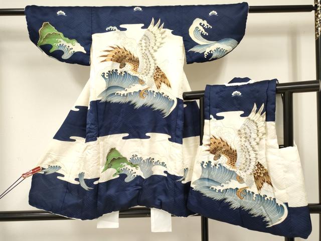平和屋着物[]七五三　男の子　祝着・被布セット　鷹　鷲　立波文　金彩　逸品　DABE7063ma