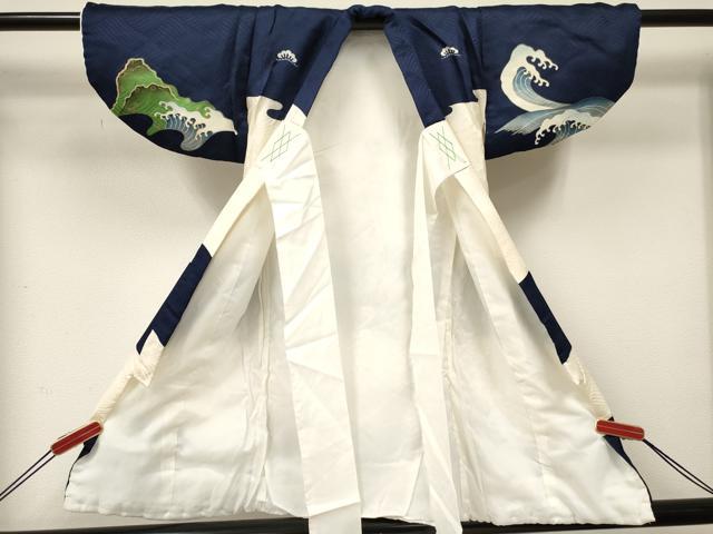 平和屋着物[]七五三　男の子　祝着・被布セット　鷹　鷲　立波文　金彩　逸品　DABE7063ma