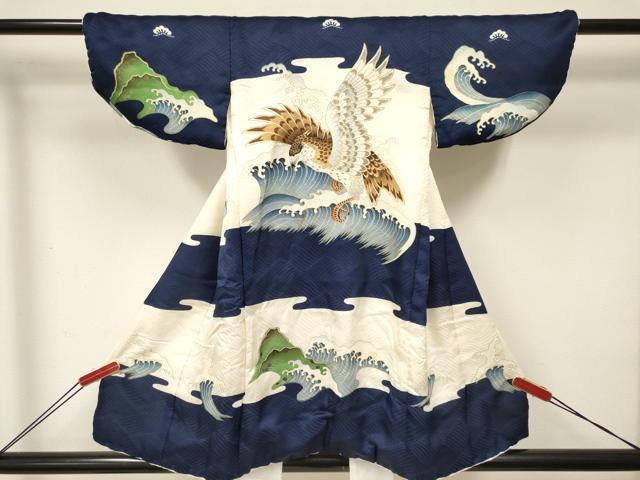 平和屋着物[]七五三　男の子　祝着・被布セット　鷹　鷲　立波文　金彩　逸品　DABE7063ma