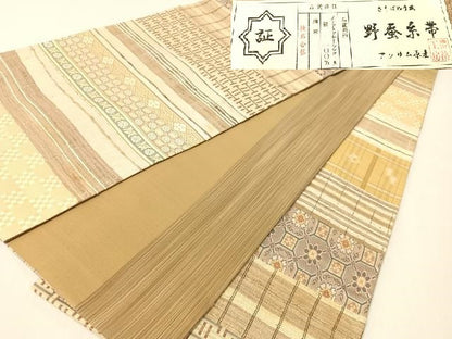 平和屋着物●インドタッサーシルク アッサム原産 野蚕糸 きりばめ手織 ムガシルク 帯洛工房 両面 全通柄袋帯 証紙付き 正絹 逸品CABG1690vp
