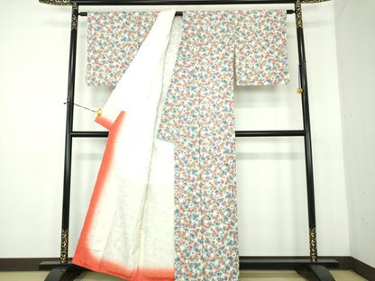 平和屋着物●上質な小紋　紬地　菊文　正絹　逸品　未使用　DABE5354ps