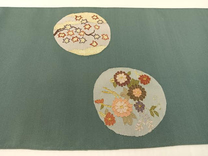 平和屋着物●爪掻き本綴れ　八寸名古屋帯　流水花丸文　金糸　正絹　逸品　CABG1736vp
