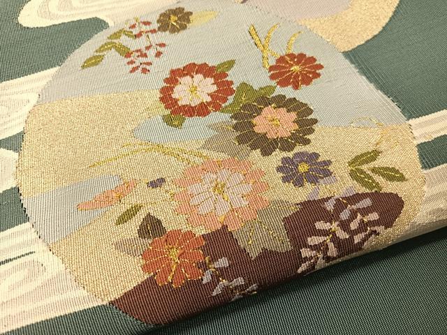 平和屋着物●爪掻き本綴れ　八寸名古屋帯　流水花丸文　金糸　正絹　逸品　CABG1736vp