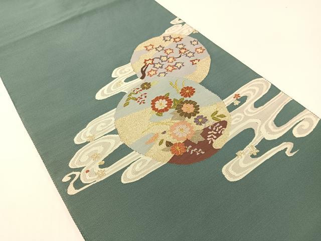 平和屋着物●爪掻き本綴れ　八寸名古屋帯　流水花丸文　金糸　正絹　逸品　CABG1736vp