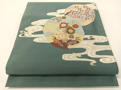平和屋着物●爪掻き本綴れ　八寸名古屋帯　流水花丸文　金糸　正絹　逸品　CABG1736vp