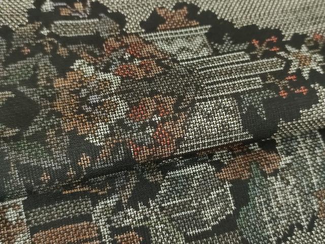 平和屋着物●本場大島紬　9マルキ　風景花鳥文　正絹　逸品　DABE5418ps