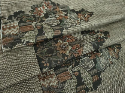 平和屋着物●本場大島紬　9マルキ　風景花鳥文　正絹　逸品　DABE5418ps