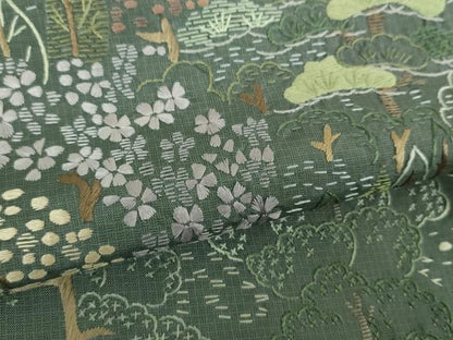 平和屋着物●本場縞大島紬　訪問着　総刺繍　樹林風景　正絹　逸品　DABE5445ps